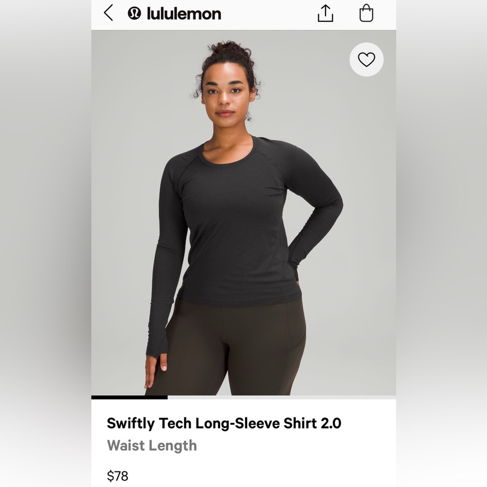 size 2 black lululemon swiftly long sleeve
